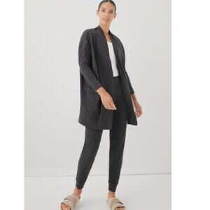 PACT airplane cardigan open front organic cotton dark gray lounge. Xsmall Small